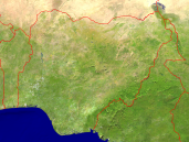 Nigeria Satellite + Borders 1600x1200